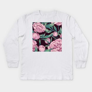 Flowers peonies floral pattern Kids Long Sleeve T-Shirt